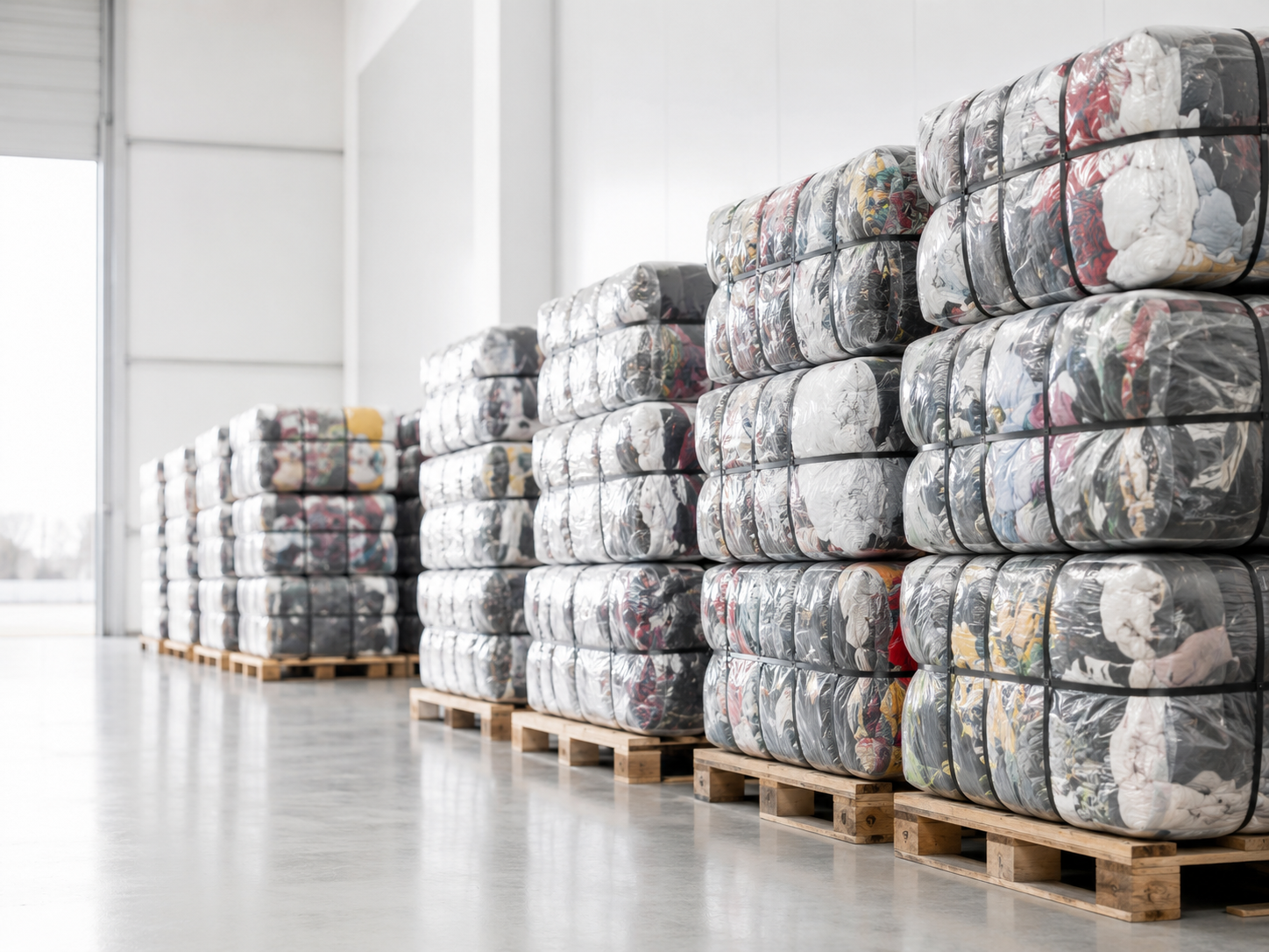 Used clothing bales prepared for wholesale supply